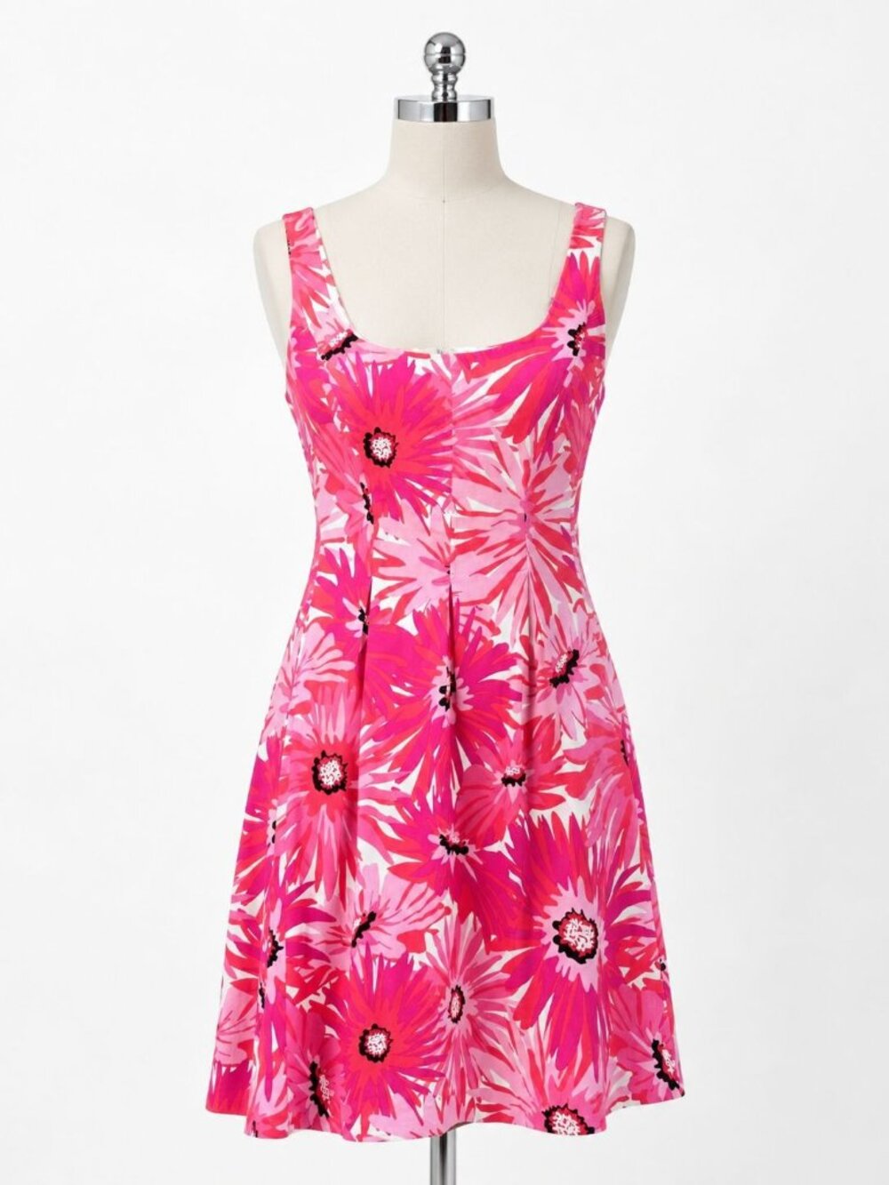 Cappagallo Pink Floral Fit & Flare Dress Size 14 Cotton Pockets Resort
